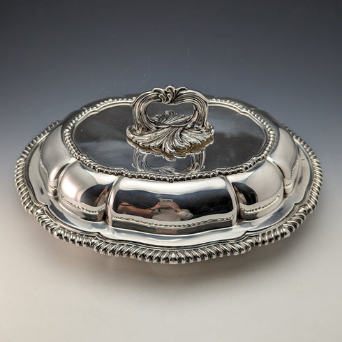 1904 British Antique Silver Plated Oval Entree Dish Elkington