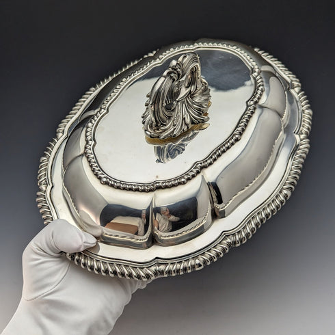 1904 British Antique Silver Plated Oval Entree Dish Elkington