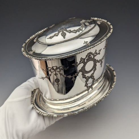 Circa 1905 British Antique Silver Plated Biscuit Barrel Atkin Brothers