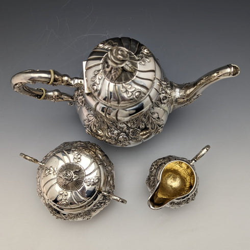 Circa 1900 German Antique 800 Silver Bachelor Teapot Set of 3 Total 762g