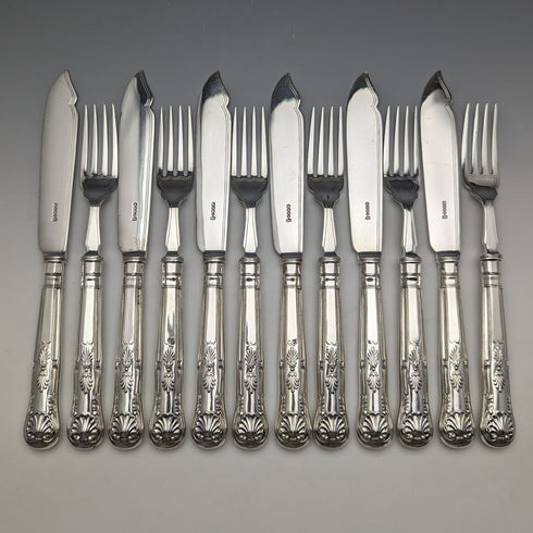 1930年頃 英国ヴィンテージ シルバープレート製 フィッシュカトラリー6ペアセット Hukin & Heath