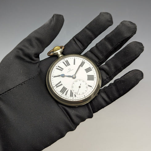 Circa 1910 Antique Omega large pocket watch Alloy case Good working condition