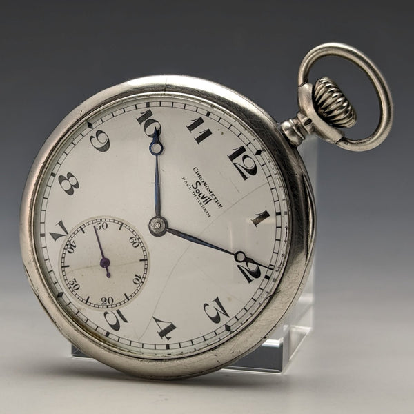Antique Swiss SOLVIL Chronometer Pocket Watch Silver Side Open Face Good Operation