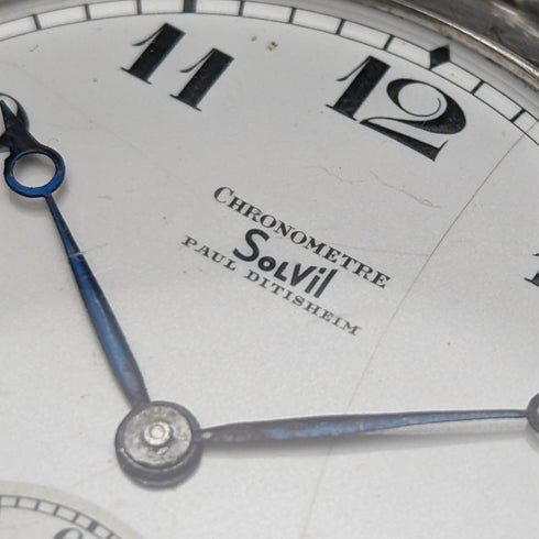 Antique Swiss SOLVIL Chronometer Pocket Watch Silver Side Open Face Good Operation