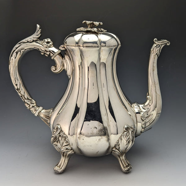Circa 1840 British antique silver plated coffee pot