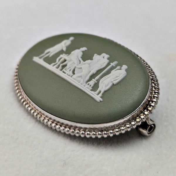 British Vintage Wedgwood Green Jasperware Brooch