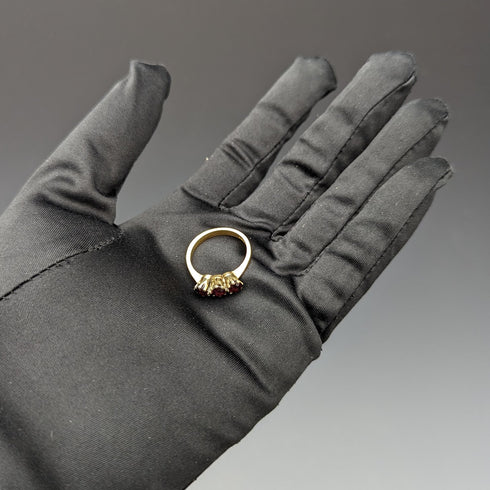 1997 British Vintage Jewelry Garnet Sterling Silver Gilt Ring Ring