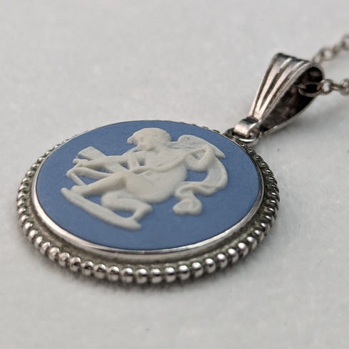 1975 年英國復古韋奇伍德純銀和碧玉吊墜項鍊