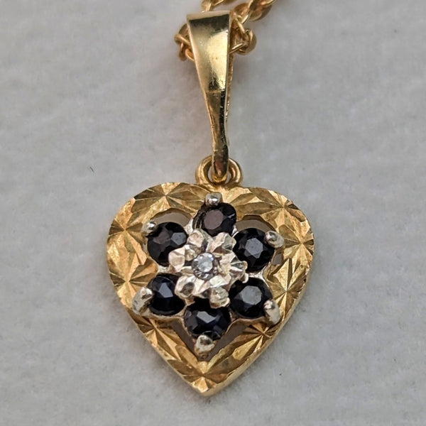 British Vintage K9 Gold & Sapphire Heart Pendant Necklace