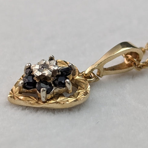 英国ヴィンテージ K9ゴールド&サファイア ハート型ペンダント ネックレス