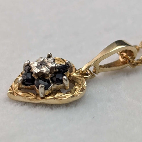 British Vintage K9 Gold & Sapphire Heart Pendant Necklace