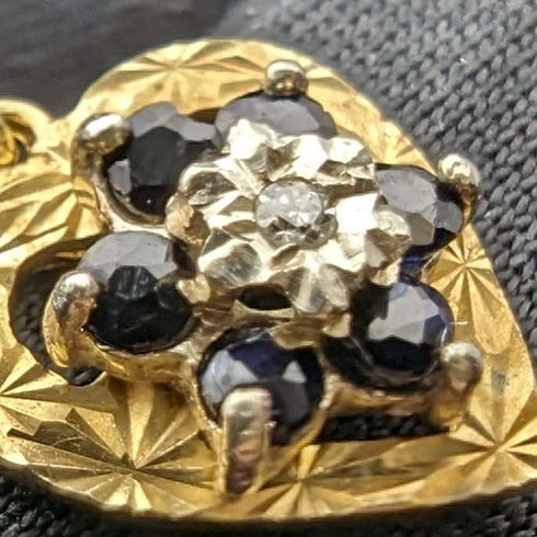 British Vintage K9 Gold & Sapphire Heart Pendant Necklace