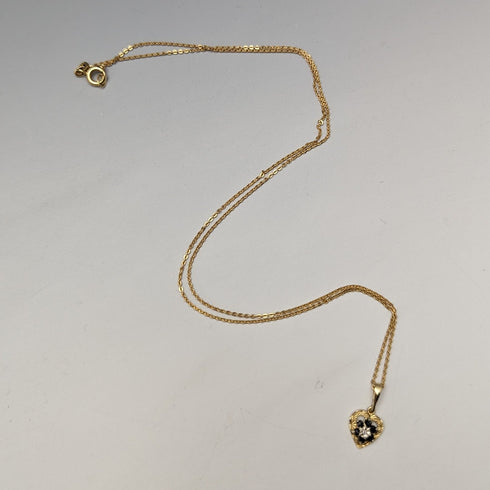 英国ヴィンテージ K9ゴールド&サファイア ハート型ペンダント ネックレス