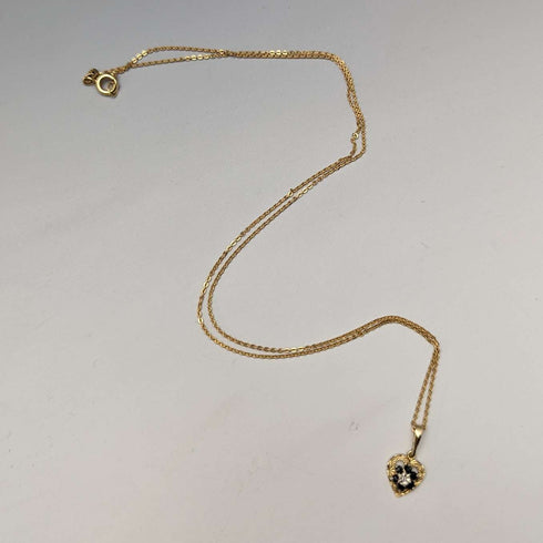 British Vintage K9 Gold & Sapphire Heart Pendant Necklace