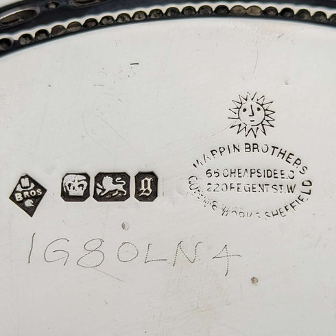 1899年 英国アンティーク 純銀製サルヴァ カードトレイ 直径22cm 315g Mappin Brothers