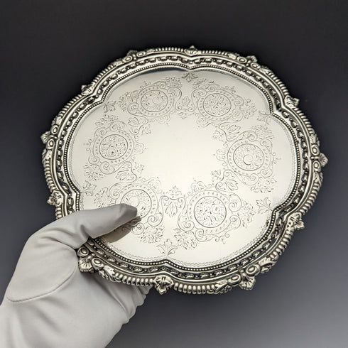 1899 年英國古董純銀 Salva 卡托盤直徑 22 公分 315 克 Mappin Brothers