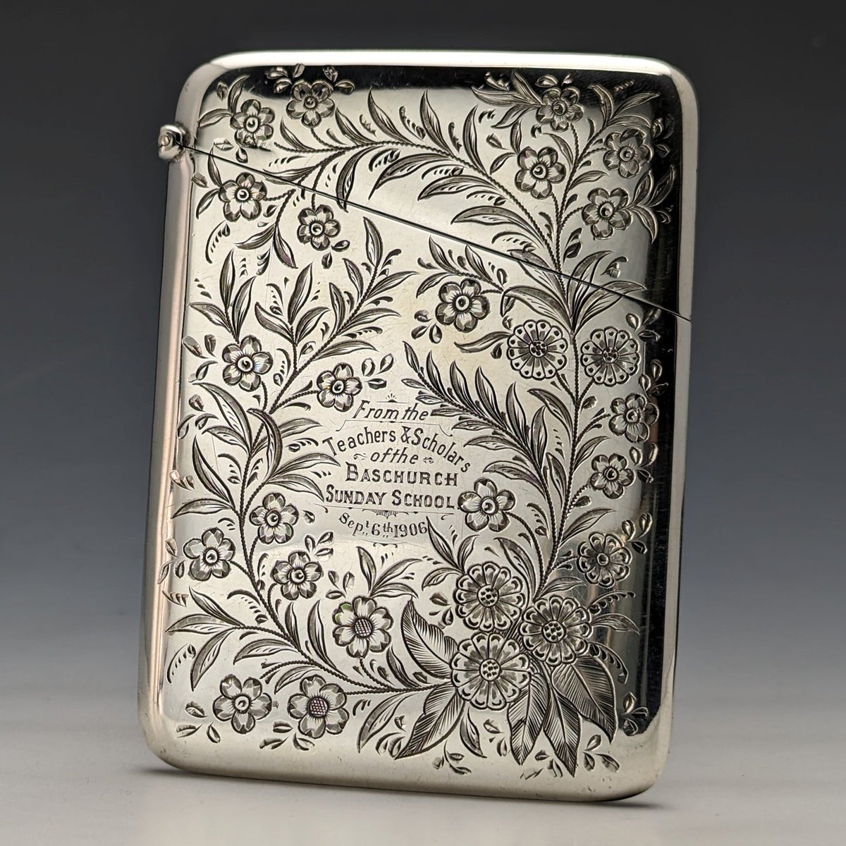 1901年 英国アンティーク 純銀製カードケース 86g ケース入 Stokes 