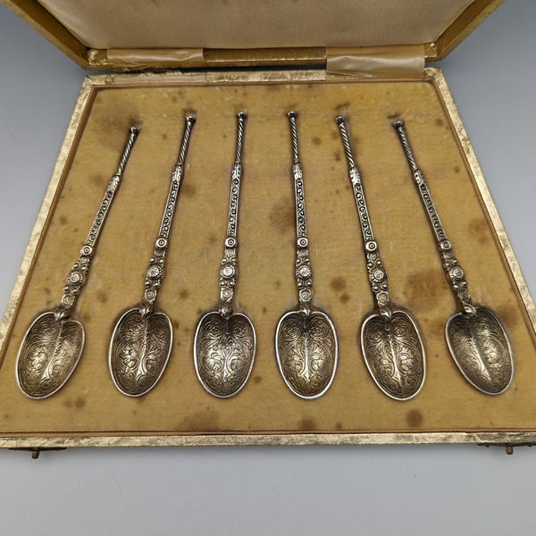 1936 British Vintage Sterling Silver Anoting Spoon Set of 6 in Case