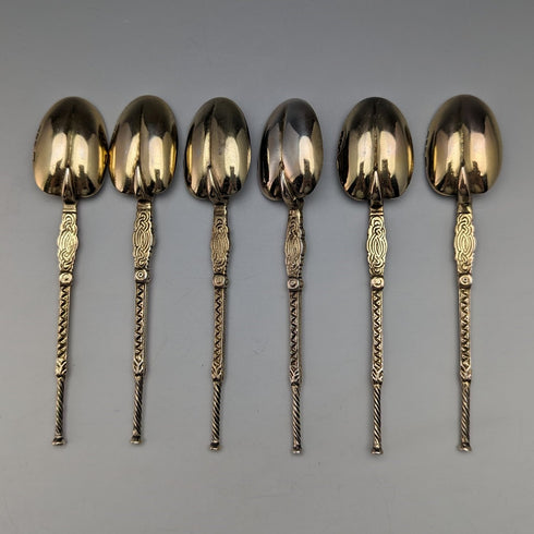 1936 British Vintage Sterling Silver Anoting Spoon Set of 6 in Case