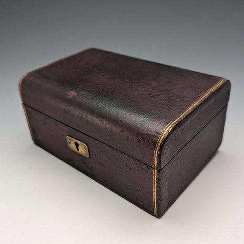 British Antique Leather Covered Pocket Watch & Jewelry Box Accessory Case
