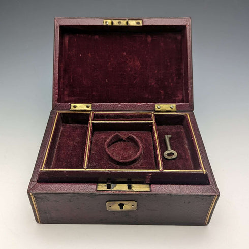 British Antique Leather Covered Pocket Watch & Jewelry Box Accessory Case