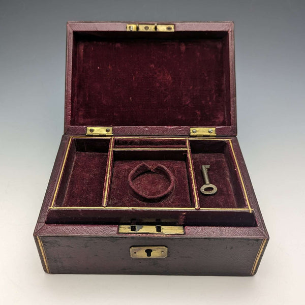 British Antique Leather Covered Pocket Watch & Jewelry Box Accessory Case
