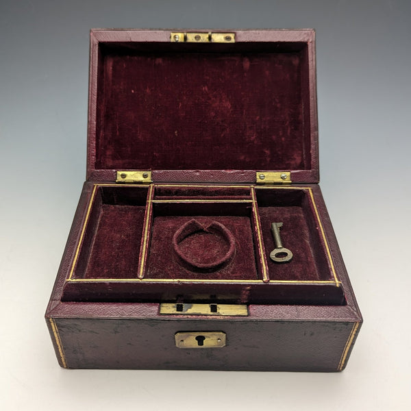 British Antique Leather Covered Pocket Watch & Jewelry Box Accessory Case