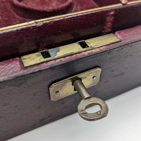 British Antique Leather Covered Pocket Watch & Jewelry Box Accessory Case