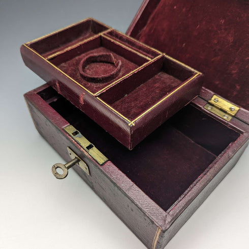 British Antique Leather Covered Pocket Watch & Jewelry Box Accessory Case