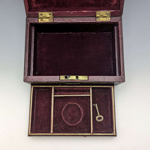 British Antique Leather Covered Pocket Watch & Jewelry Box Accessory Case