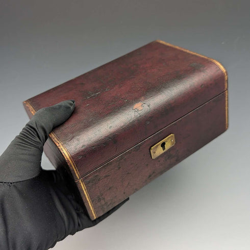 British Antique Leather Covered Pocket Watch & Jewelry Box Accessory Case