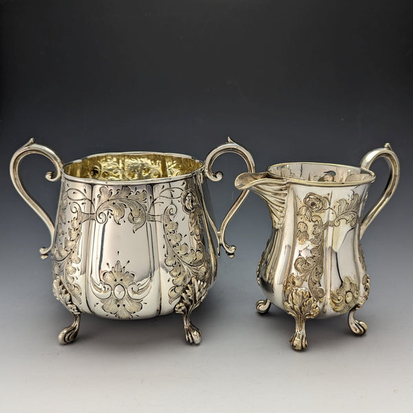British Antique Silver Plated Sugar Bowl & Cream Jug