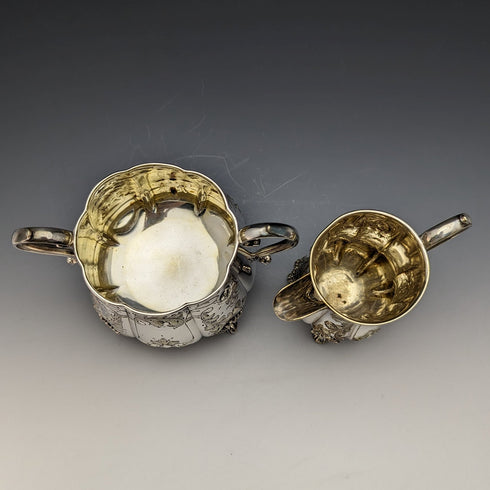 英国アンティーク シルバープレート製 シュガーボウル&クリームジャグ