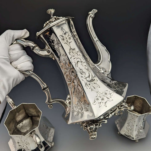 British Antique Victorian Style Silver Plated Coffee Set