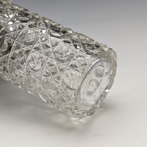 Late 19th century British antique cut glass jar with silver plated lid