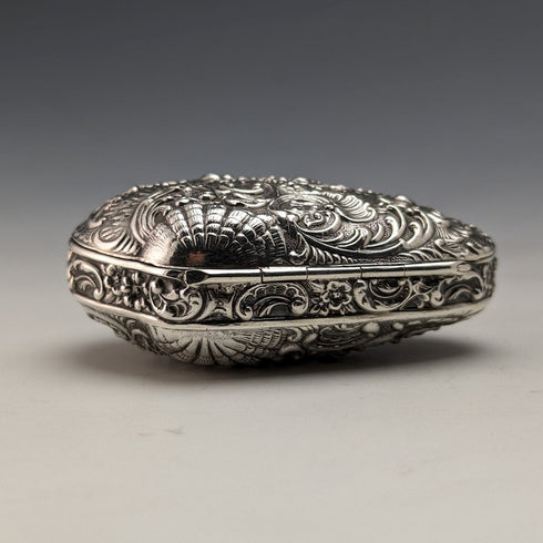 20世紀初頭 アンティーク 830シルバー 細密彫刻 シェル型ボックス 21g