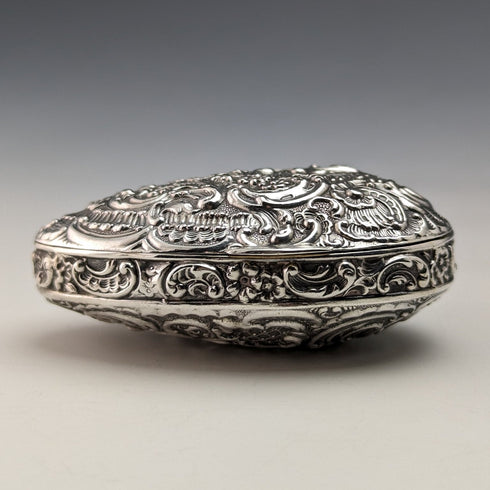 20世紀初頭 アンティーク 830シルバー 細密彫刻 シェル型ボックス 21g