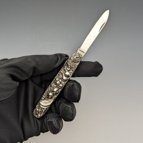 20世紀初頭 米国アンティーク 純銀製 フルーツナイフ&ピック 浮き彫り彫刻