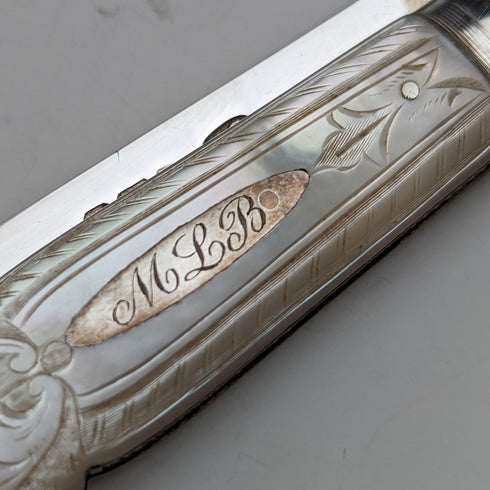 1893年 英国アンティーク 白蝶貝ハンドル 純銀ブレード ペンナイフ ケース入 Arthur Worral Staniforth