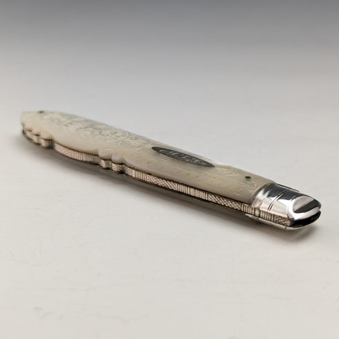 1893年 英国アンティーク 白蝶貝ハンドル 純銀ブレード ペンナイフ ケース入 Arthur Worral Staniforth
