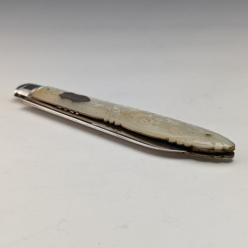 1890年 英国アンティーク 白蝶貝ハンドル 純銀ブレード ペンナイフ ケース入 Thomas Marples