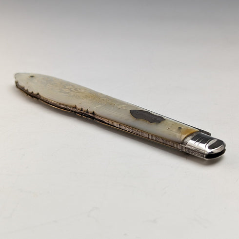 1890年 英国アンティーク 白蝶貝ハンドル 純銀ブレード ペンナイフ ケース入 Thomas Marples