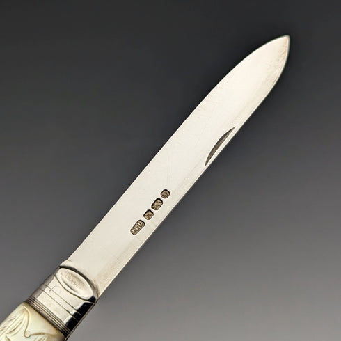 1890年 英国アンティーク 白蝶貝ハンドル 純銀ブレード ペンナイフ ケース入 Thomas Marples