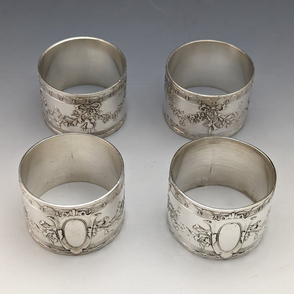French Antique Silver Plated Napkin Ring Set of 4 SFAM