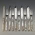 1923 British Antique Fish Cutlery 5 Pair Set White Pearl Handle Sterling Silver Blade Allen & Darwin