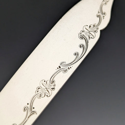 1923 British Antique Fish Cutlery 5 Pair Set White Pearl Handle Sterling Silver Blade Allen & Darwin