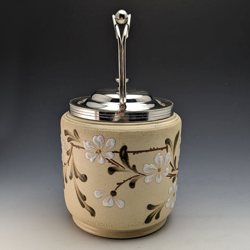 British Antique Pottery & Silver Plate Biscuit Barrel TAYLOR TUNICLIFFE