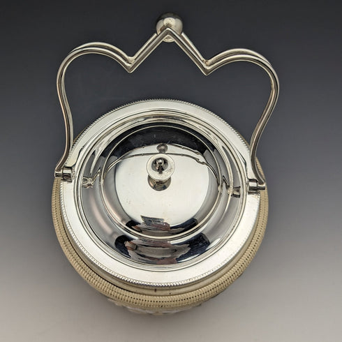 British Antique Pottery & Silver Plate Biscuit Barrel TAYLOR TUNICLIFFE