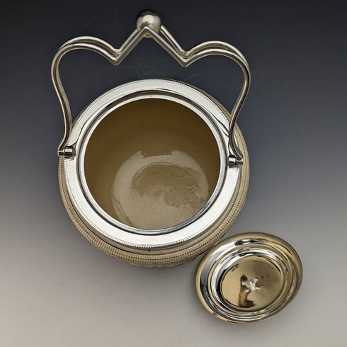British Antique Pottery & Silver Plate Biscuit Barrel TAYLOR TUNICLIFFE