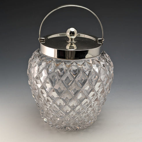 1912年 英国アンティーク カットガラス ビスケットバレル 純銀蓋 Goldsmiths & Silversmiths